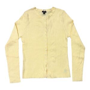 Express Women's Lightweight Slim Fit Ribbed Button-Up Sweater - Yellow